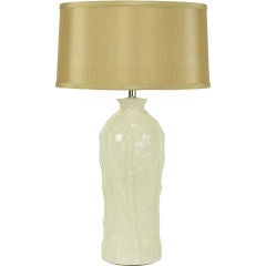 Glazed White Bamboo Relief Ceramic Table Lamp 4