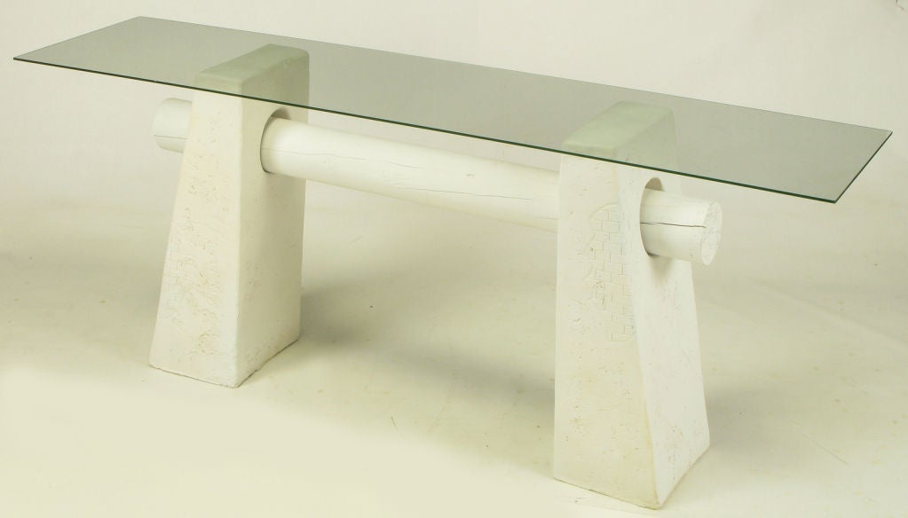 American White Matte Finish Plaster & Rough Hewn Timber Console Table