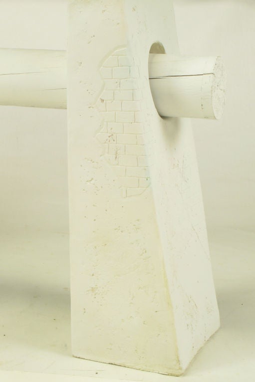 Late 20th Century White Matte Finish Plaster & Rough Hewn Timber Console Table