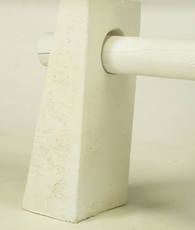 Glass White Matte Finish Plaster & Rough Hewn Timber Console Table