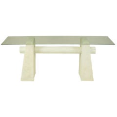 White Matte Finish Plaster & Rough Hewn Timber Console Table