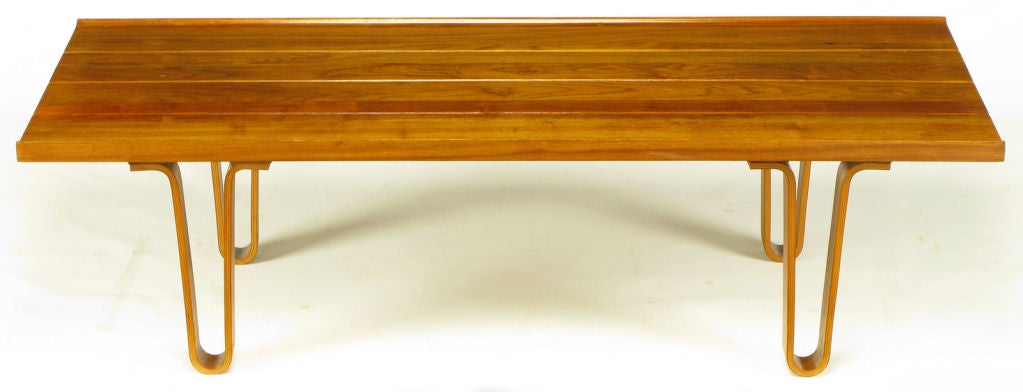 American Plank Wood Bench with Bent Plywood Hair Pin Legs After Wormley
