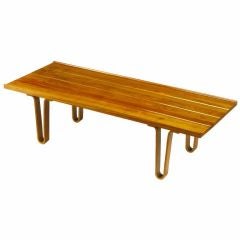 Vintage Plank Wood Bench with Bent Plywood Hair Pin Legs After Wormley