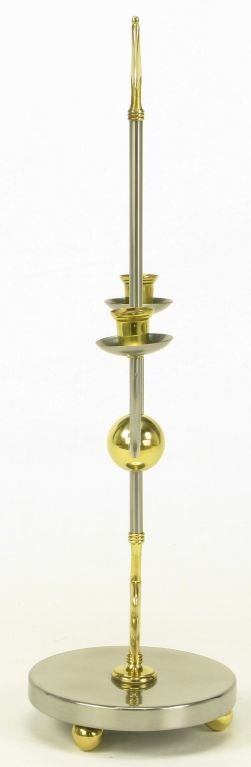 Pair Italian Empire Style Brushed Steel & Brass Candelabra For Sale 2