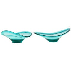 Pair Amorphous Aqua Blue Murano Glass Vessels