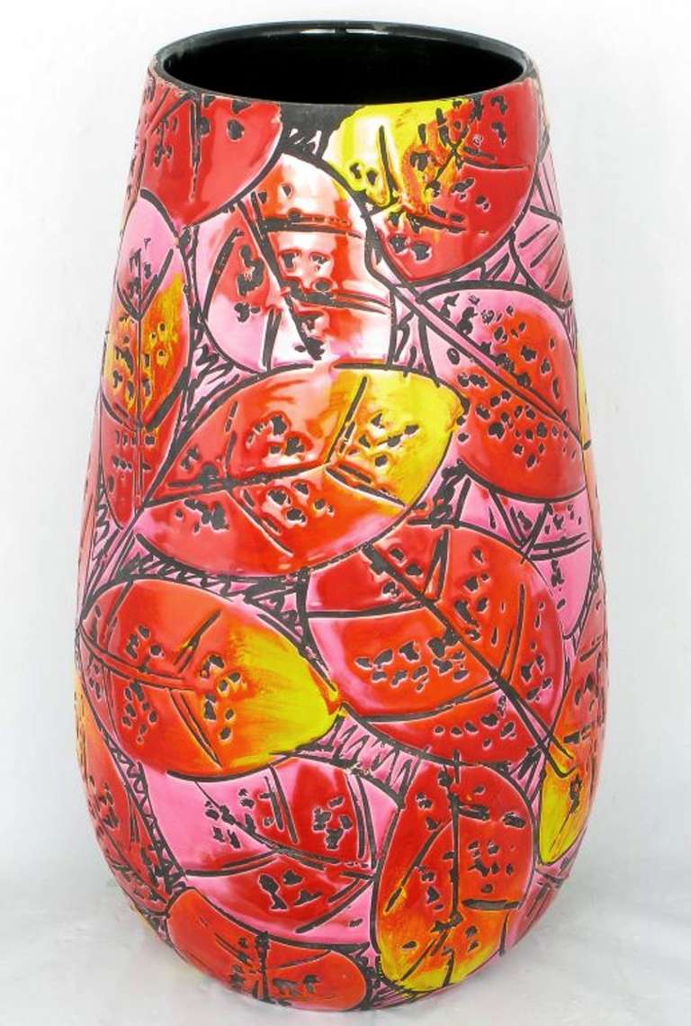Large And Colorful Incised Pottery Vase For At 1stdibs German Large Colorful Incised Pottery Vase For