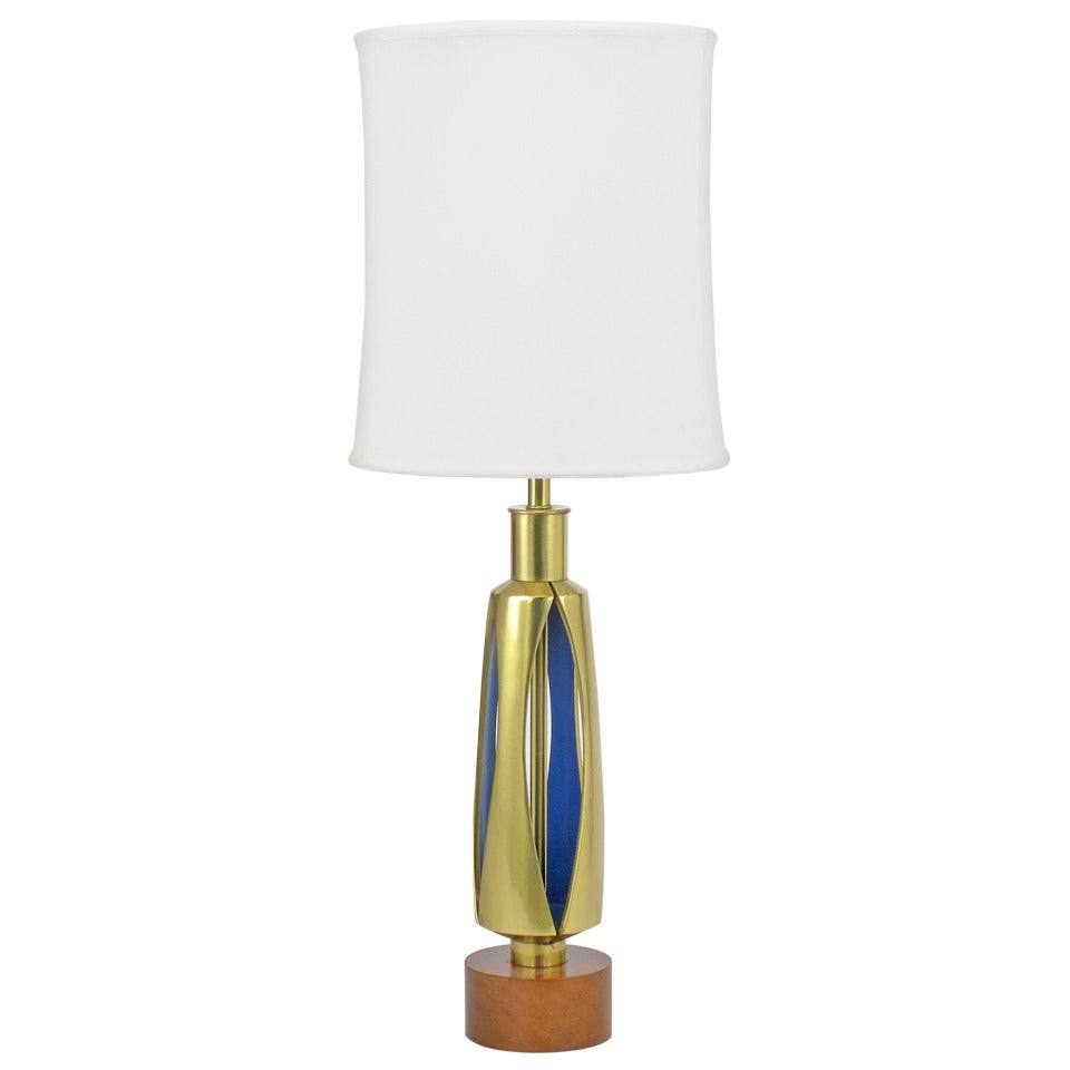 Lampe de bureau Rembrandt en laiton et bleu azur en vente