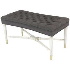 French Directore Style Lacquer & Button Tufted Bench