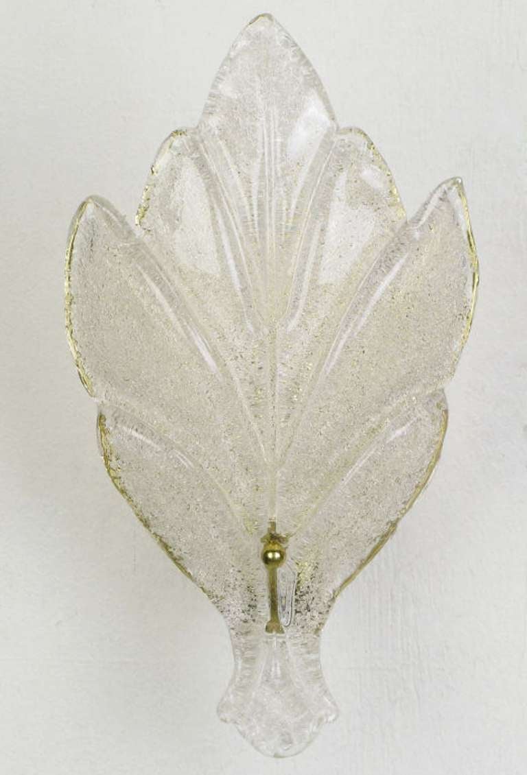 Brass Pair of Murano Glass Maple Leaf Wall Sconces For Sale