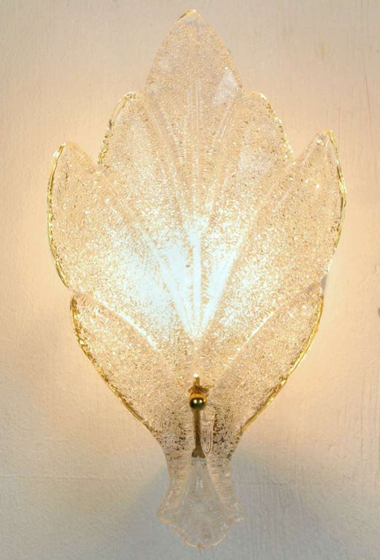 Late 20th Century Pair of Murano Glass Maple Leaf Wall Sconces For Sale