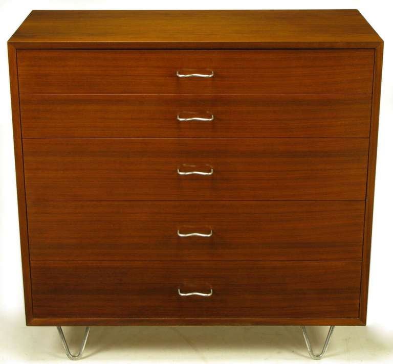 George Nelson Mahogany Five-Drawer Tall Chest In Good Condition In Chicago, IL