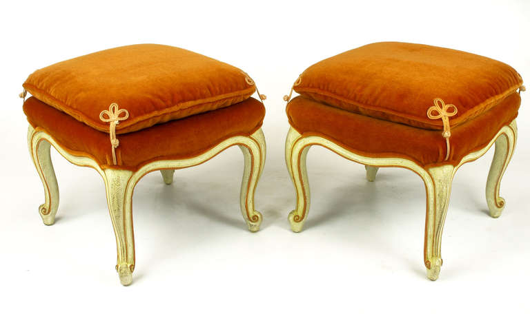 Interior Crafts Persimmon Velvet Cabriole Leg Benches