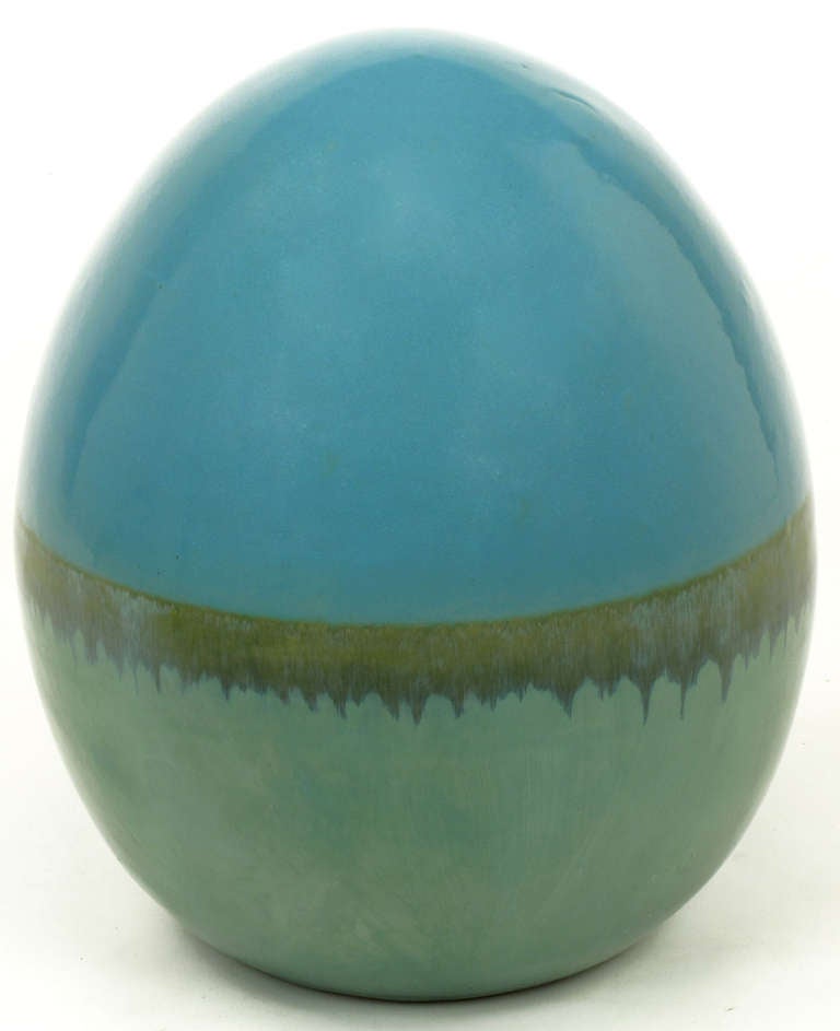 American Cadet Blue and Seafoam Green Banded Pottery Egg