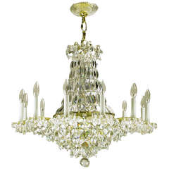 Vintage Art Deco Revival Brass, Crystal and Mirror Twelve-Arm Chandelier