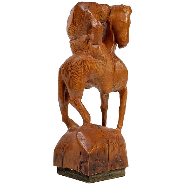 "Horse & Weary Rider" Large Abstract Carved Wood Sculpture For Sale