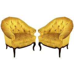 Pair of Interior Crafts Button-Tufted Barrel-Back Lounge Chairs