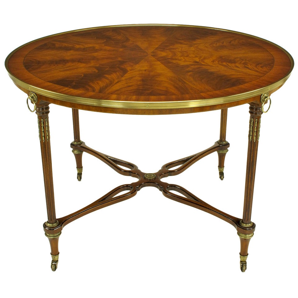 John Widdicomb Regency Center Table with Crotch Mahogany Parquetry Top