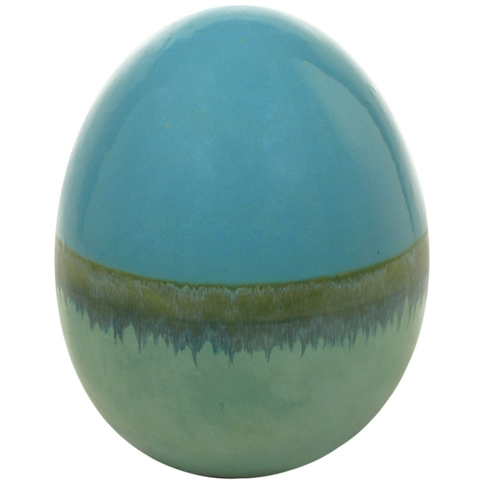Cadet Blue and Seafoam Green Banded Pottery Egg