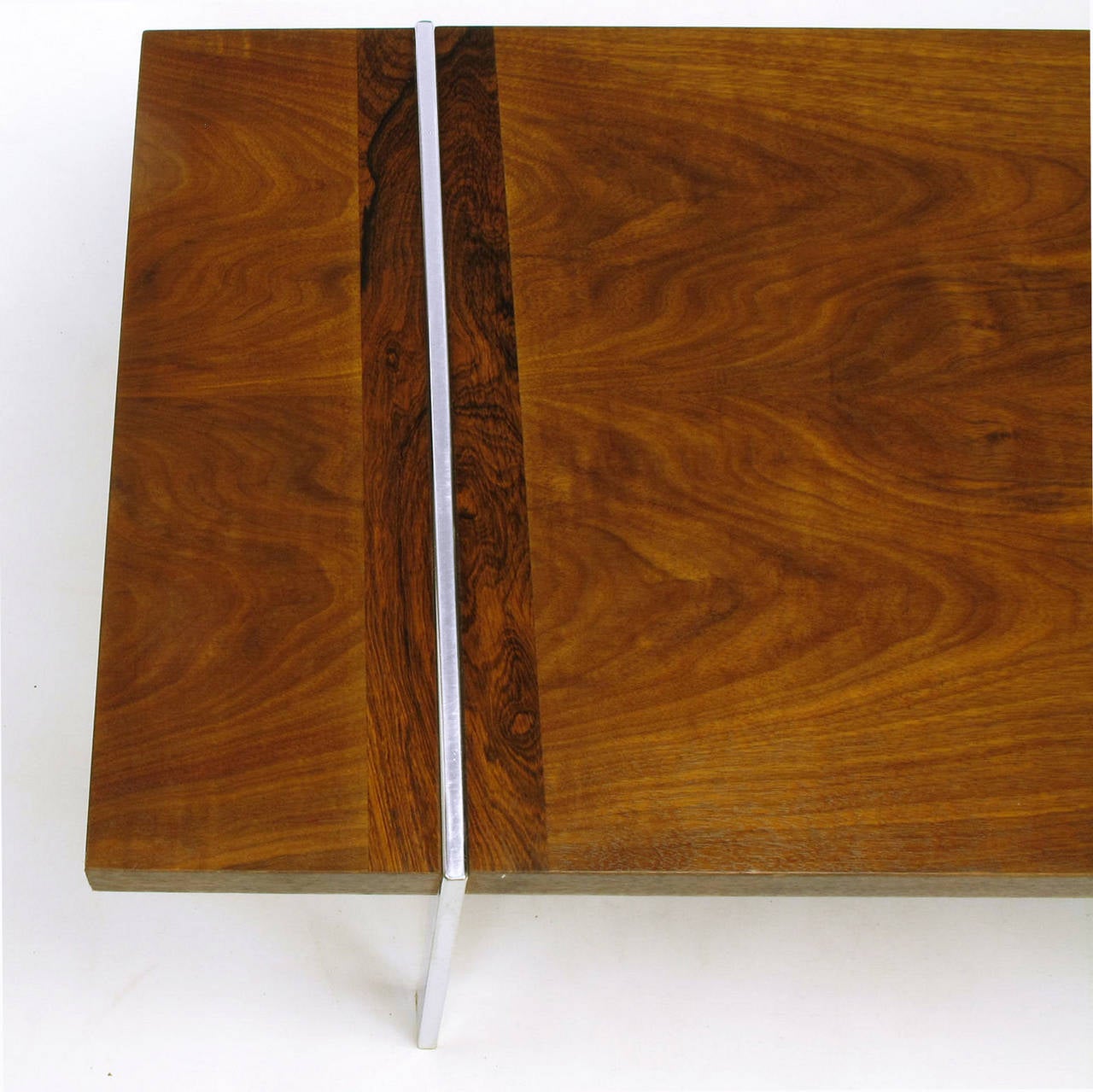Chrome, Walnut and Rosewood Tripartite Coffee Table by Lane In Good Condition In Chicago, IL