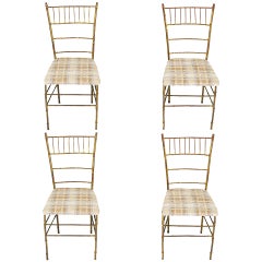 Four Aged Gilt Metal Bamboo Chiavari Style Chairs