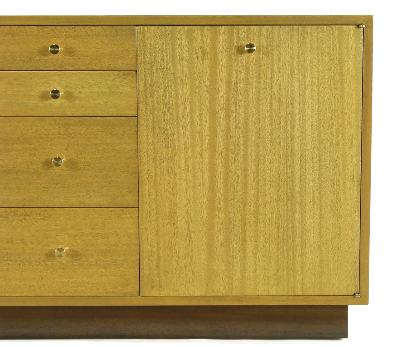Brass Harvey Probber Bleached Ribbon Mahogany Long Cabinet For Sale