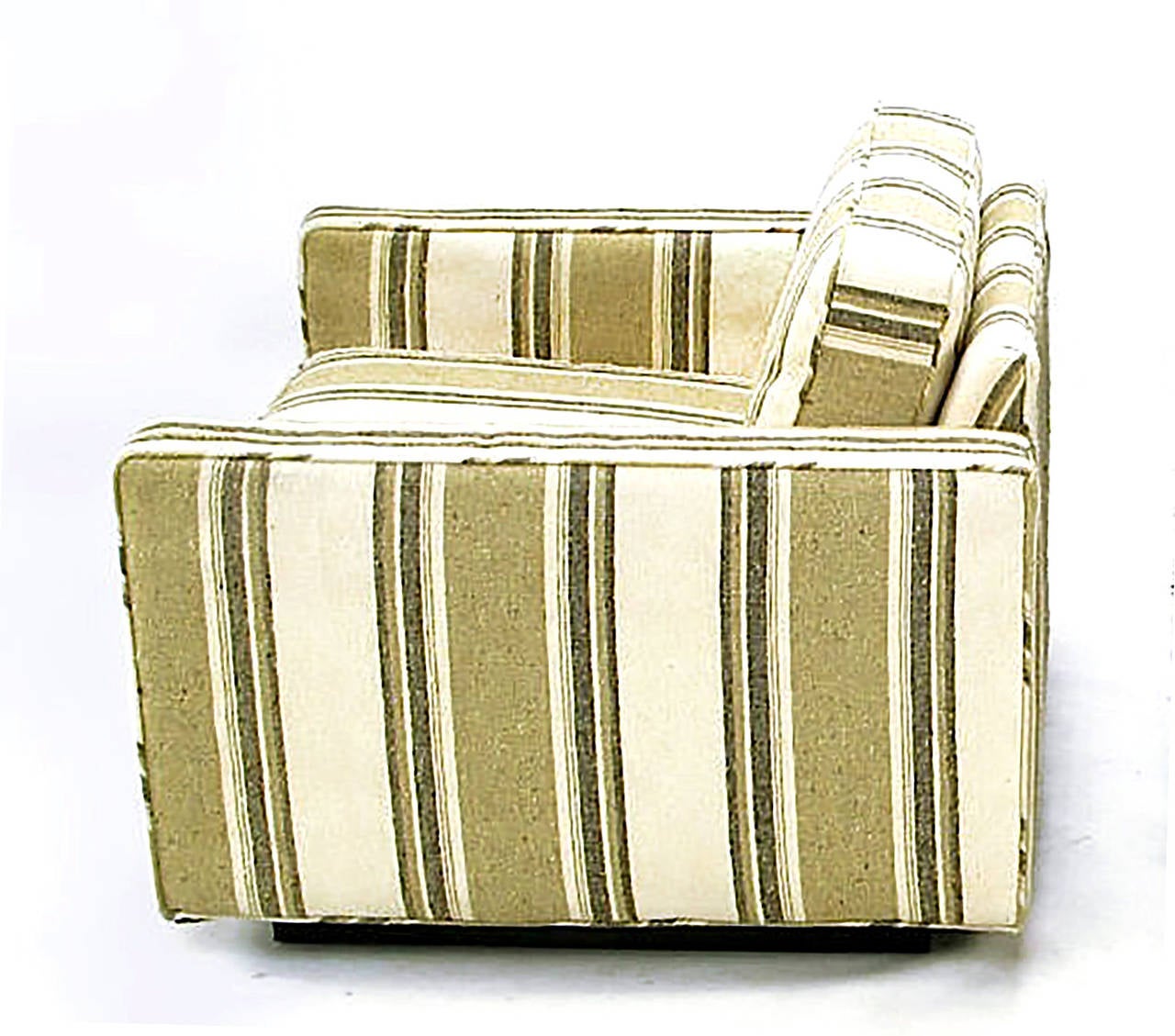 Pair of 1960s Cube Chairs in Taupe Striped Cotton Upholstery In Good Condition In Chicago, IL