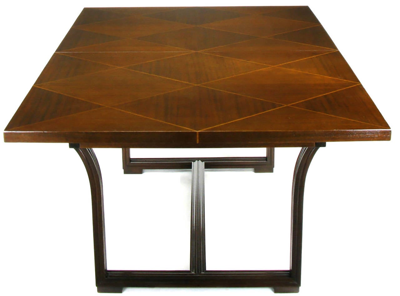 Rare Tommi Parzinger Parquetry Top Mahogany Dining Table In Excellent Condition For Sale In Chicago, IL