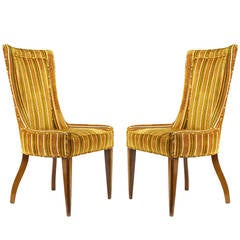 Pair of Striped and Cut Velvet Empire Style Side Chairs