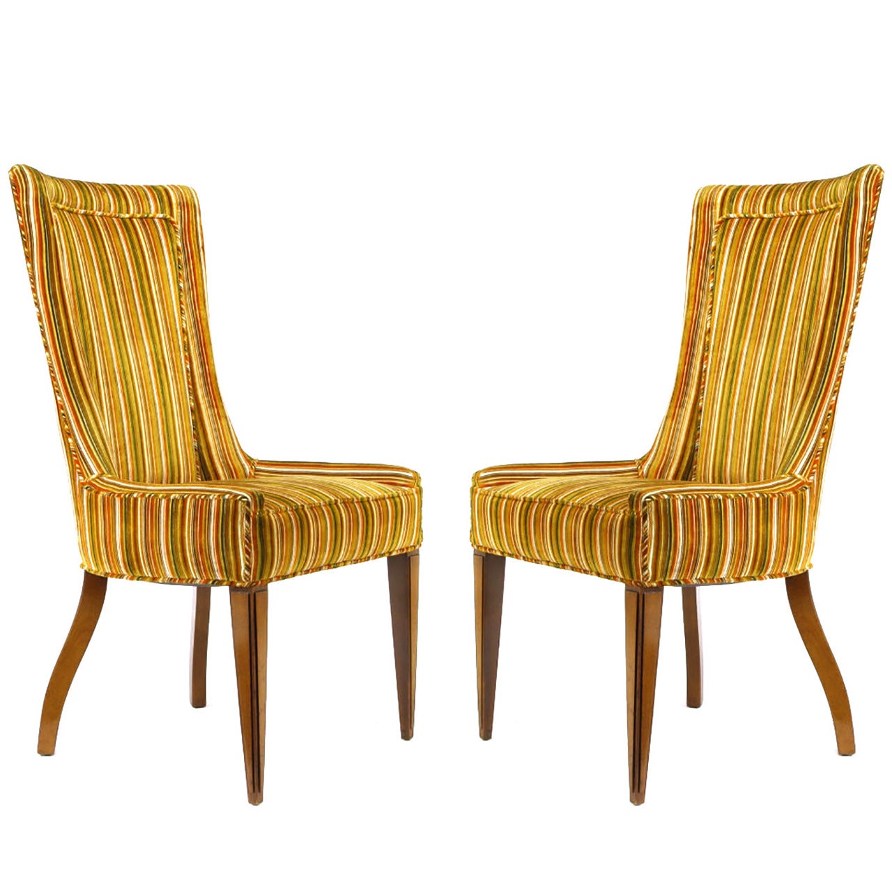 Pair of Striped and Cut Velvet Empire Style Side Chairs