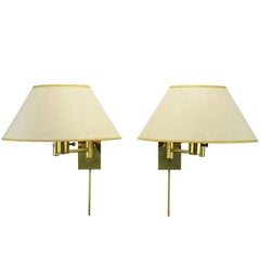 Pair of Walter Von Nessen Brass Swing-Arm Wall Lamps