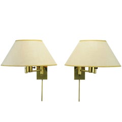 Pair of Walter Von Nessen Brass Swing-Arm Wall Lamps