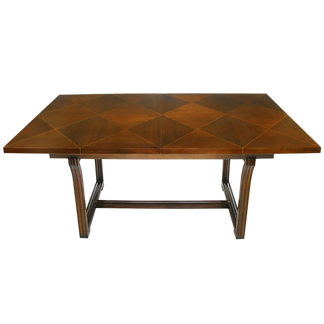 American Rare Tommi Parzinger Parquetry Top Mahogany Dining Table For Sale