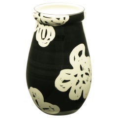 Bitossi Abstract Floral Black & White Hand Glazed Ceramic Vase