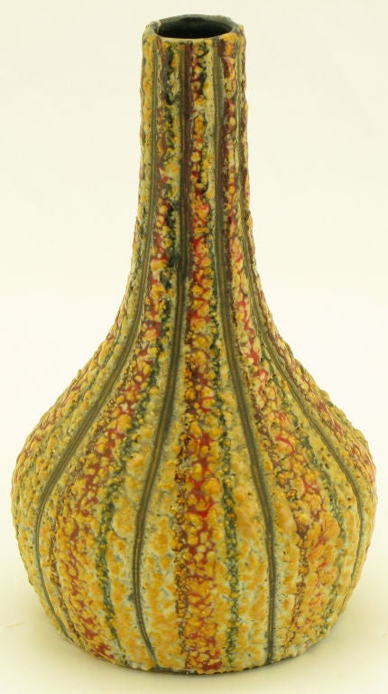 Mid-20th Century Signed Italian Lava Glazed & Incised Pottery Vase