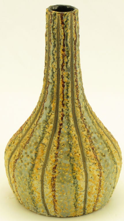 Signed Italian Lava Glazed & Incised Pottery Vase 1
