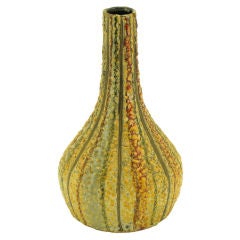 Vintage Signed Italian Lava Glazed & Incised Pottery Vase
