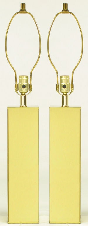 American Pair Polished Brass Column Table Lamps For Sale