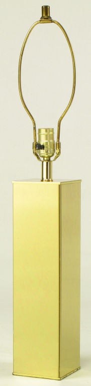 Pair Polished Brass Column Table Lamps For Sale 1