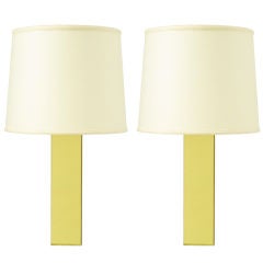 Pair Polished Brass Column Table Lamps 4
