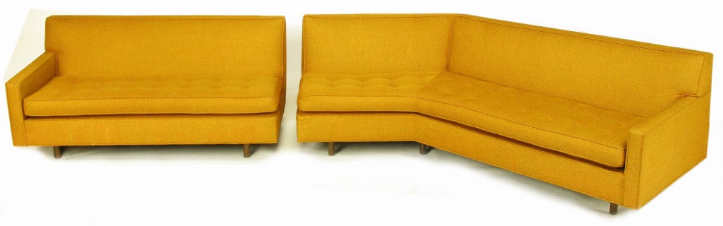 Harvey Probber Two Piece Button Tufted Wool Sectional Sofa