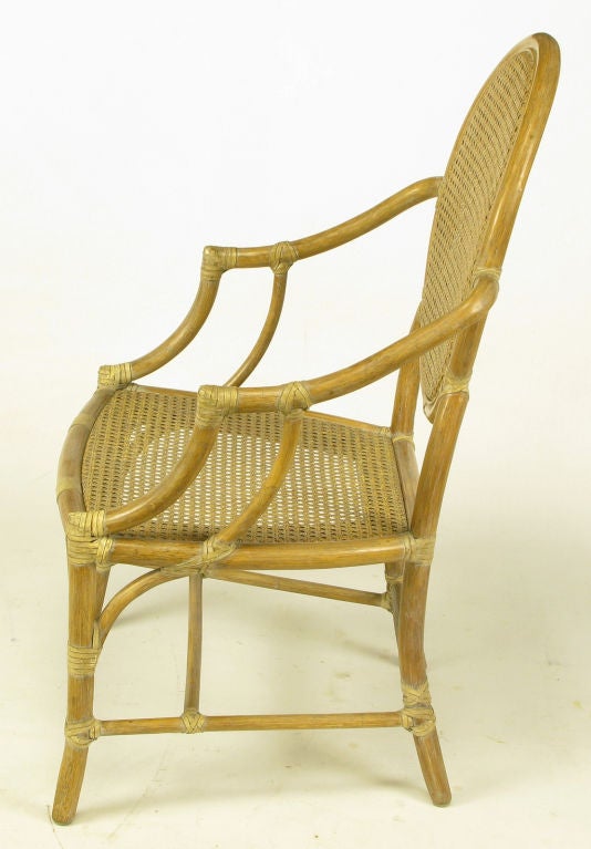 American Set Six McGuire Rattan & Cane Louis XVI Inspired Dining Chairs.