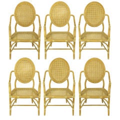Set Six McGuire Rattan & Cane Louis XVI Inspired Dining Chairs.