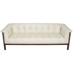 Bert England Button-Tufted White Ostrich Texture Sofa