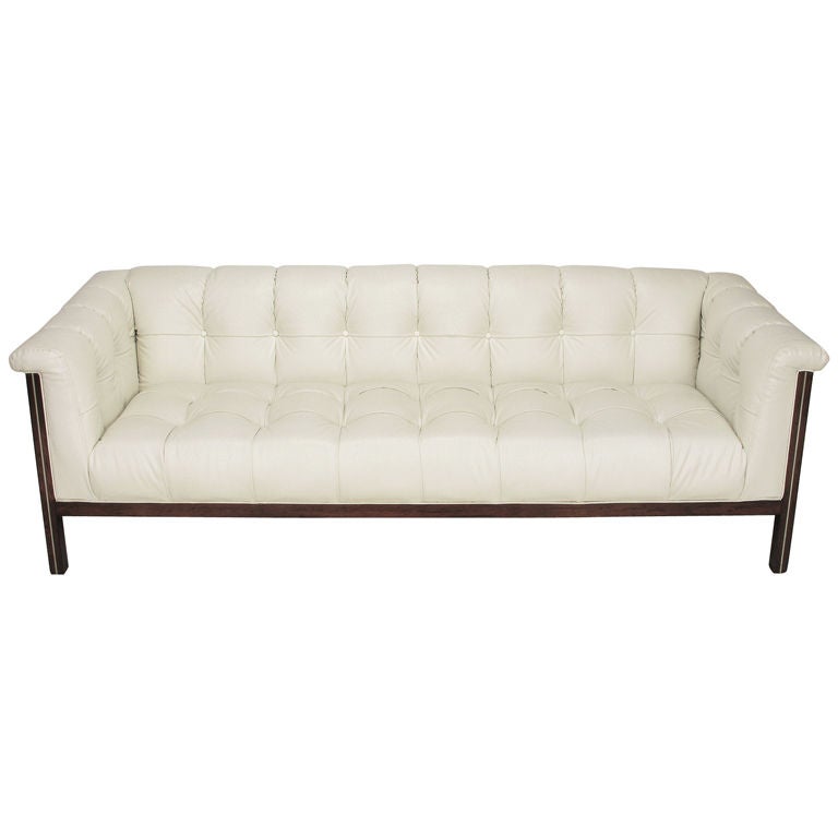 Bert England Button-Tufted White Ostrich Texture Sofa