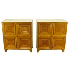 Pair Solid White Oak Carved Four Panel Front Commodes