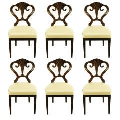 Six Figured Mahogany Biedermeier Style Dining Chairs