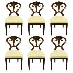 Six Figured Mahogany Biedermeier Style Dining Chairs Six Figured Mahogany Biedermeier Style Dining Chairs