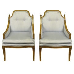 Pair Walnut Saber Leg Regency Lounge Chairs