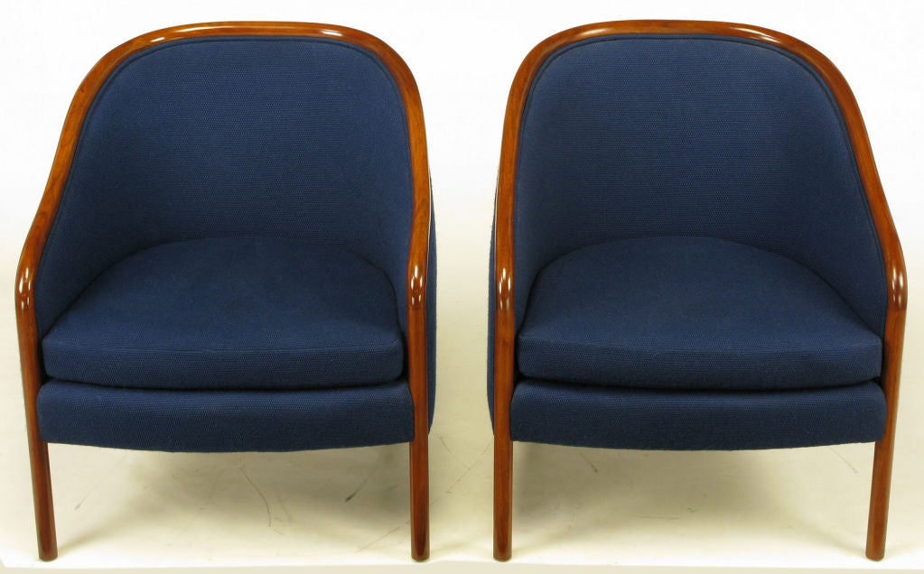 Pair Ward Bennett Walnut & Wool Lounge Chairs
