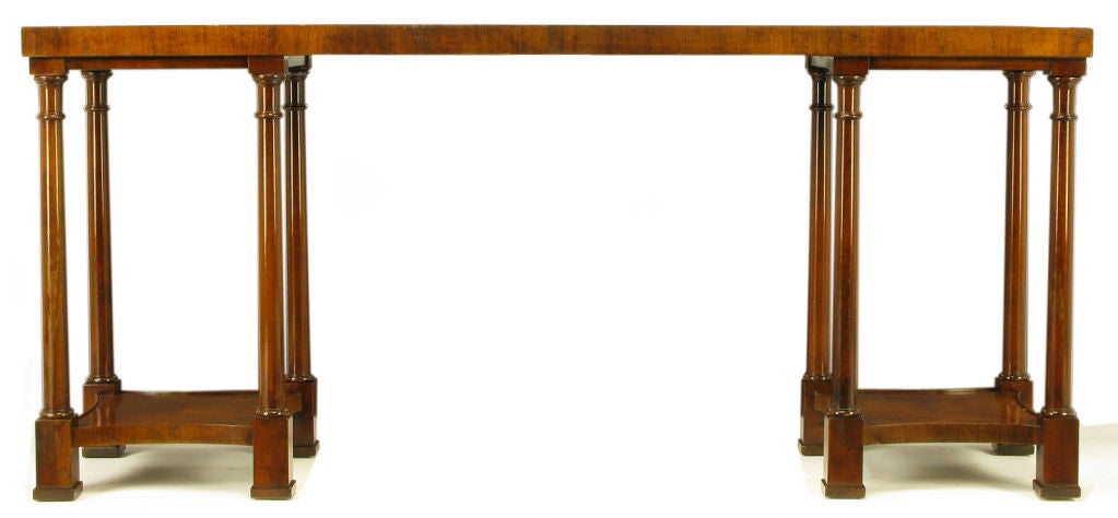Neoclassical Burled Walnut Console Table